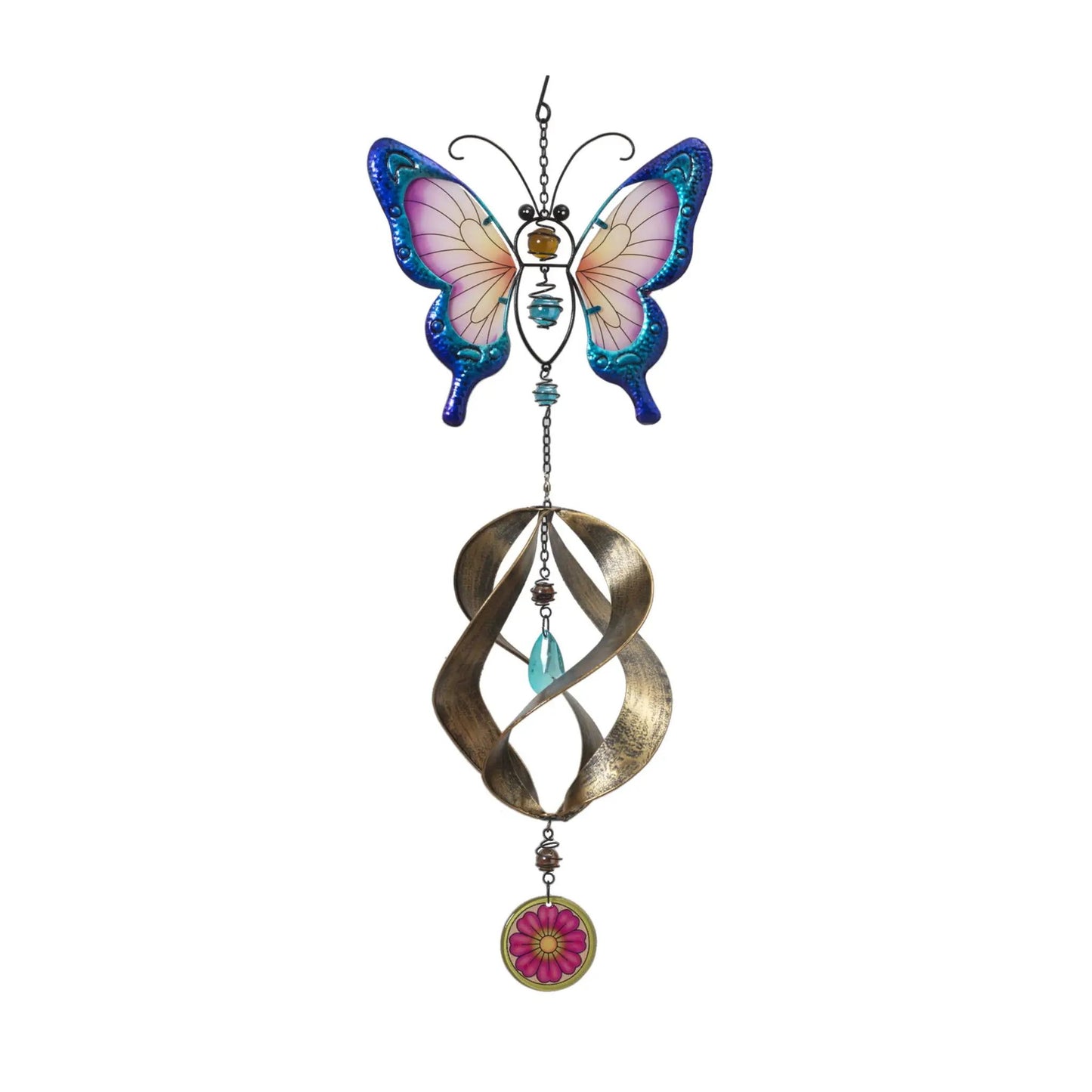 Metal hanging garden butterfly wind spinner blue purple wings The Country Christmas Loft on Tampa Home & Garden Store