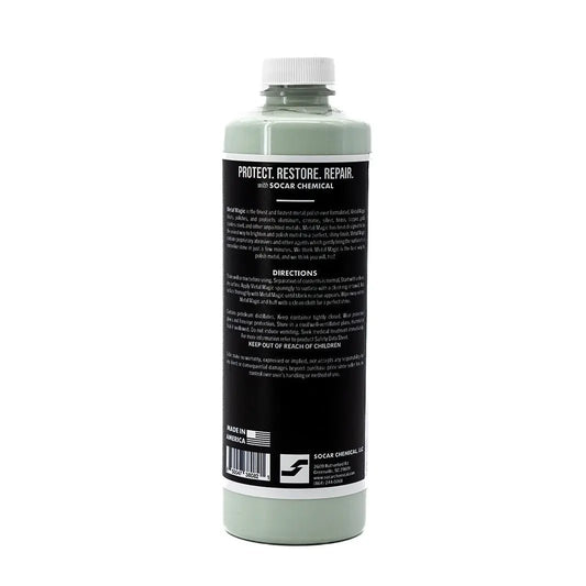 Metal Magic Metal Polish bottle by Socar Chemical; hand or machine use for vehicles on Tampa Home & Garden Store