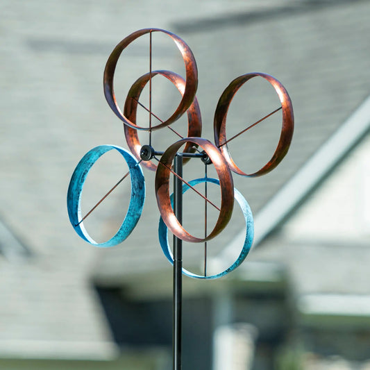 Metal Roundabout Breeze Wind Spinner 72 in copper teal rings by Evergreen Enterprises on Tampa Home & Garden Store