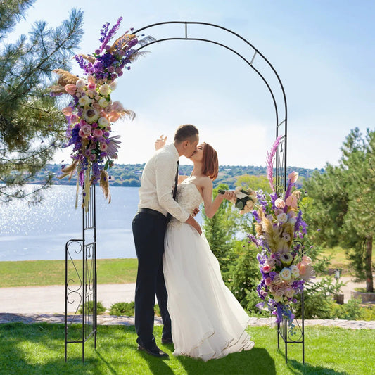 7.9 Feet Metal Garden Arch Backdrop Stand with Fence for Climbing Plants-Black - Tampa Home & Garden Store
