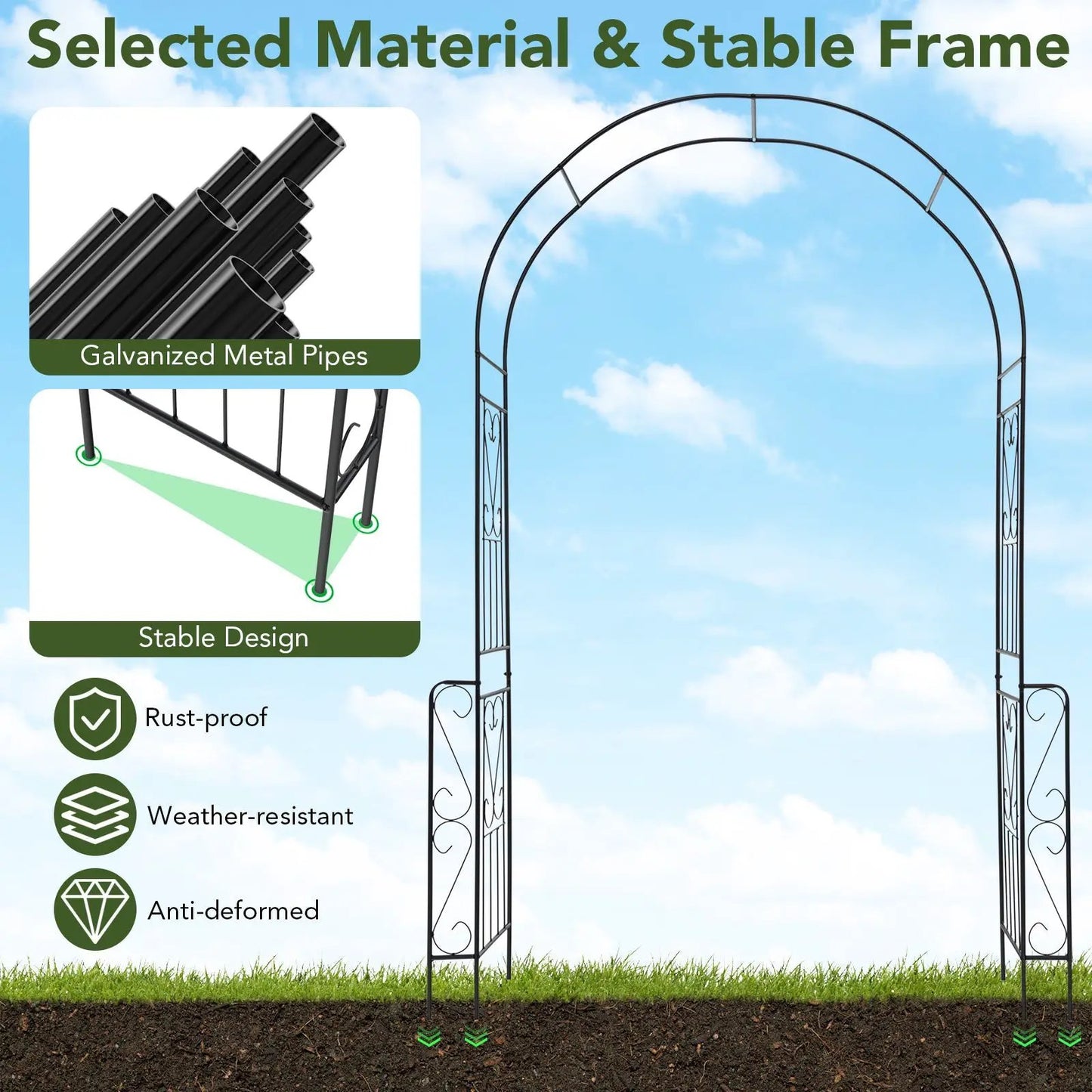 7.9 Feet Metal Garden Arch Backdrop Stand with Fence for Climbing Plants-Black - Tampa Home & Garden Store