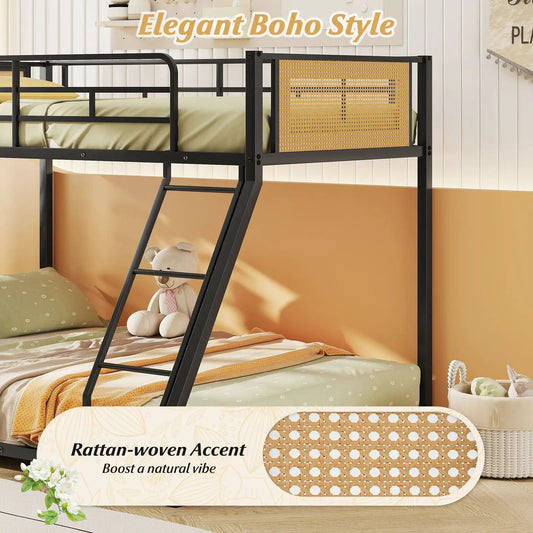 Metal bunk bed Twin over Full with guardrail and ramp ladder, black steel frame DirectDeals on Tampa Home & Garden Store