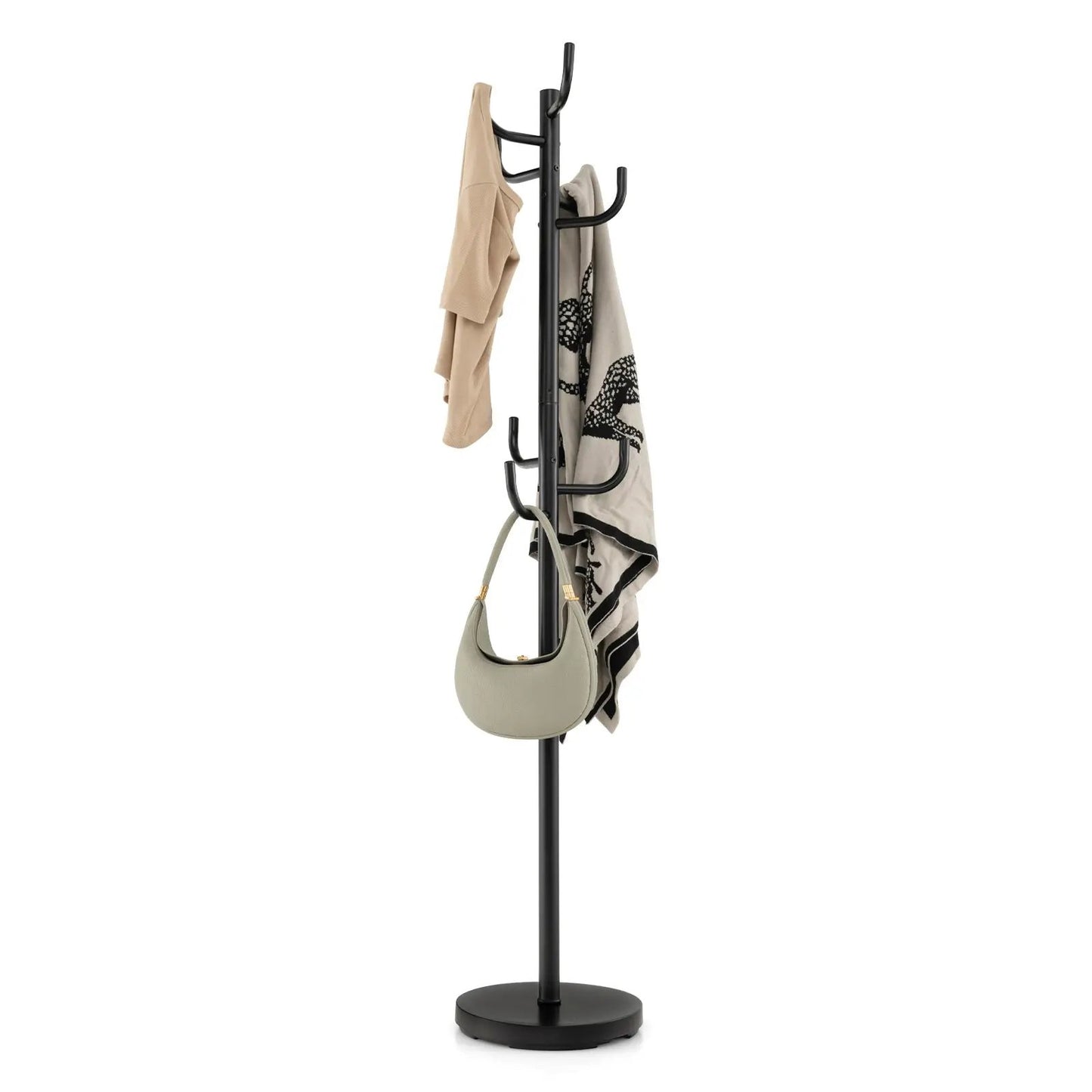 Metal coat rack stand with 8 hooks and a black base DirectDeals, holds coats and scarf on Tampa Home & Garden Store