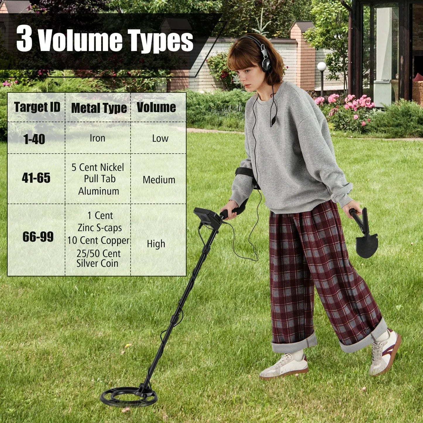 Metal Detector with backlit display and DSP chip by DirectDeals in use outdoors with headphones on Tampa Home & Garden Store