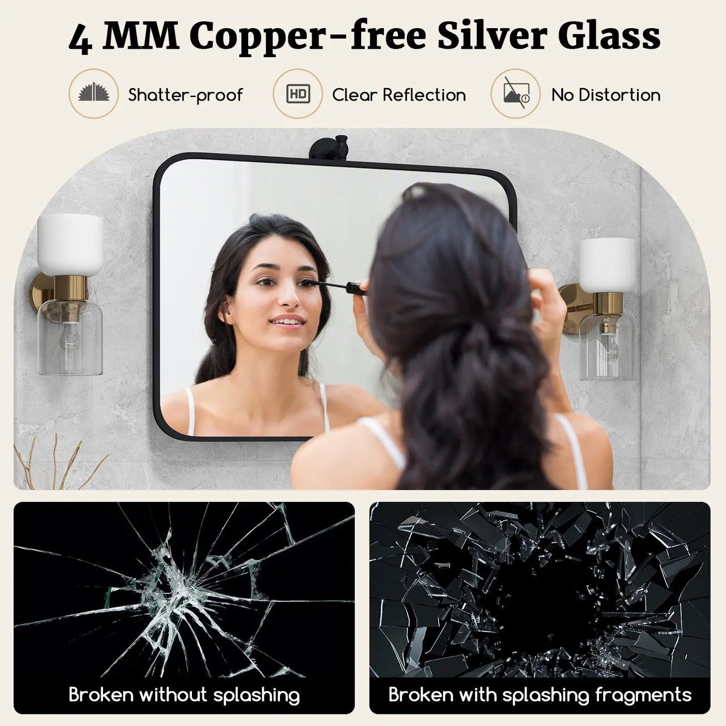 Black metal framed pivot mirror 30x22 wall-mount with two brass wall sconces by DirectDeals on Tampa Home & Garden Store