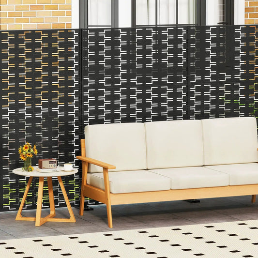 Metal privacy screen freestanding panel black with geometric lattice cutouts by DirectDeals on Tampa Home & Garden Store