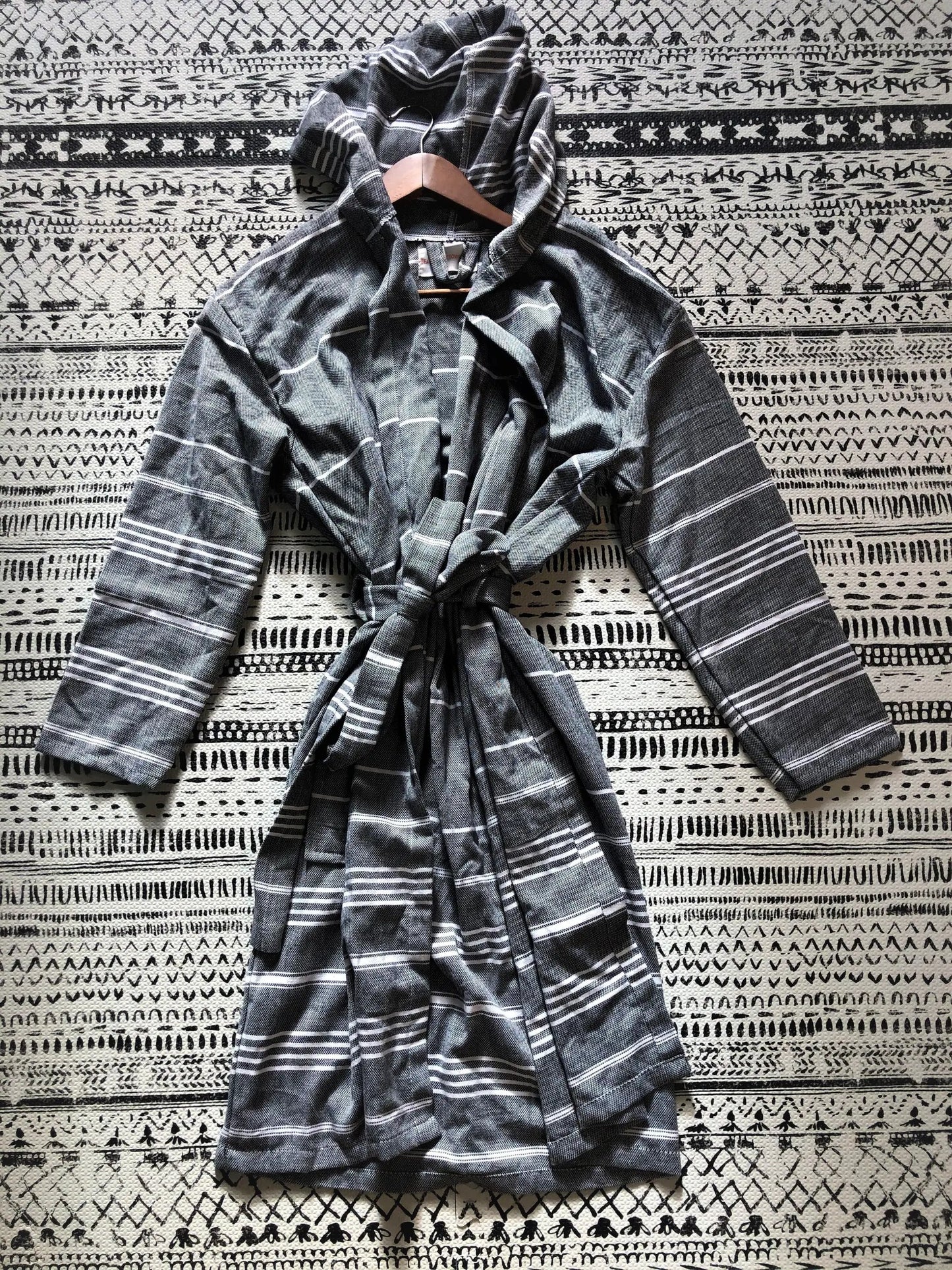 Mexico City Hooded Robe in Turkish Cotton, gray striped robe with hood, Beach House Towels on Tampa Home & Garden Store