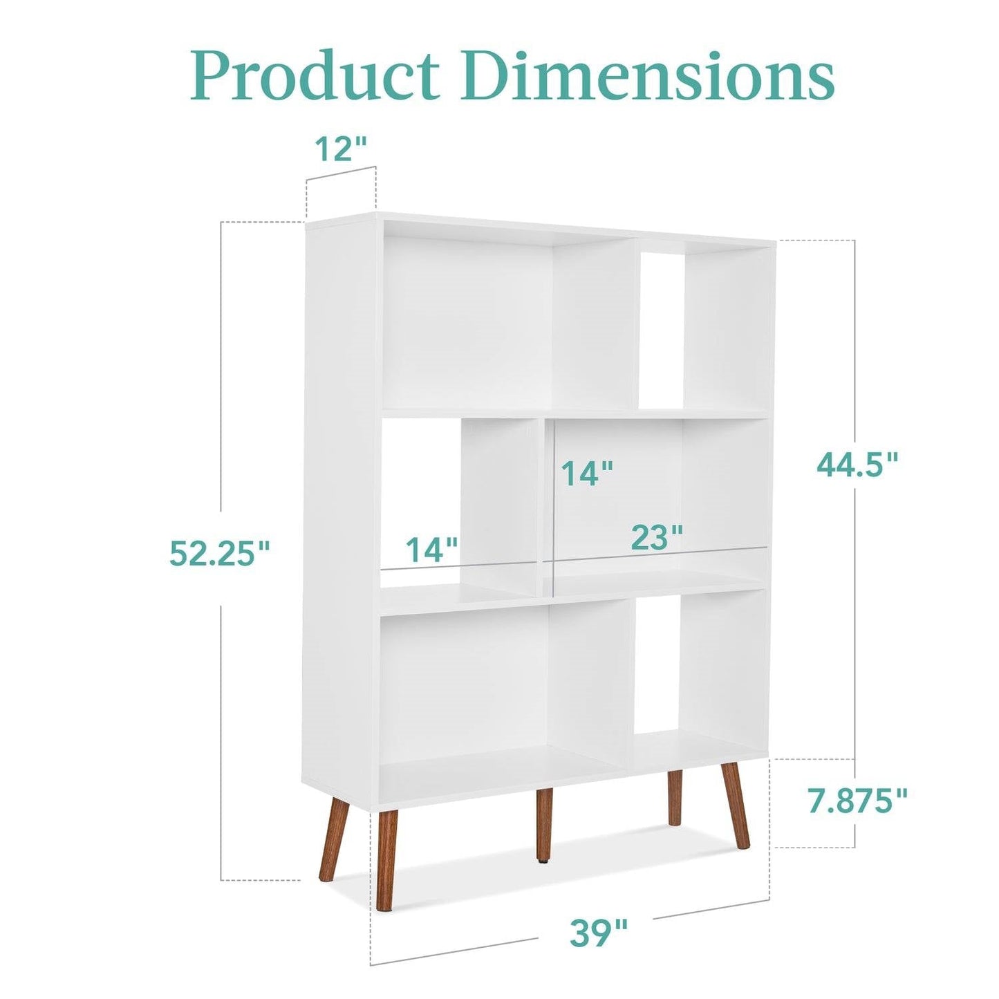 Mid Century Modern Style Bookcase Storage Shelving Unit in White Wood Finish - Tampa Home & Garden Store
