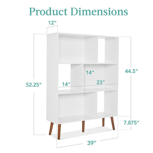 Mid Century Modern Style Bookcase Storage Shelving Unit in White Wood Finish - Tampa Home & Garden Store