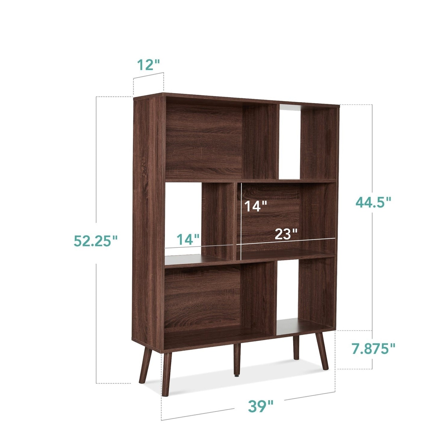 Mid Century Style Bookcase Storage Shelving Unit in Walnut Wood Finish - Tampa Home & Garden Store