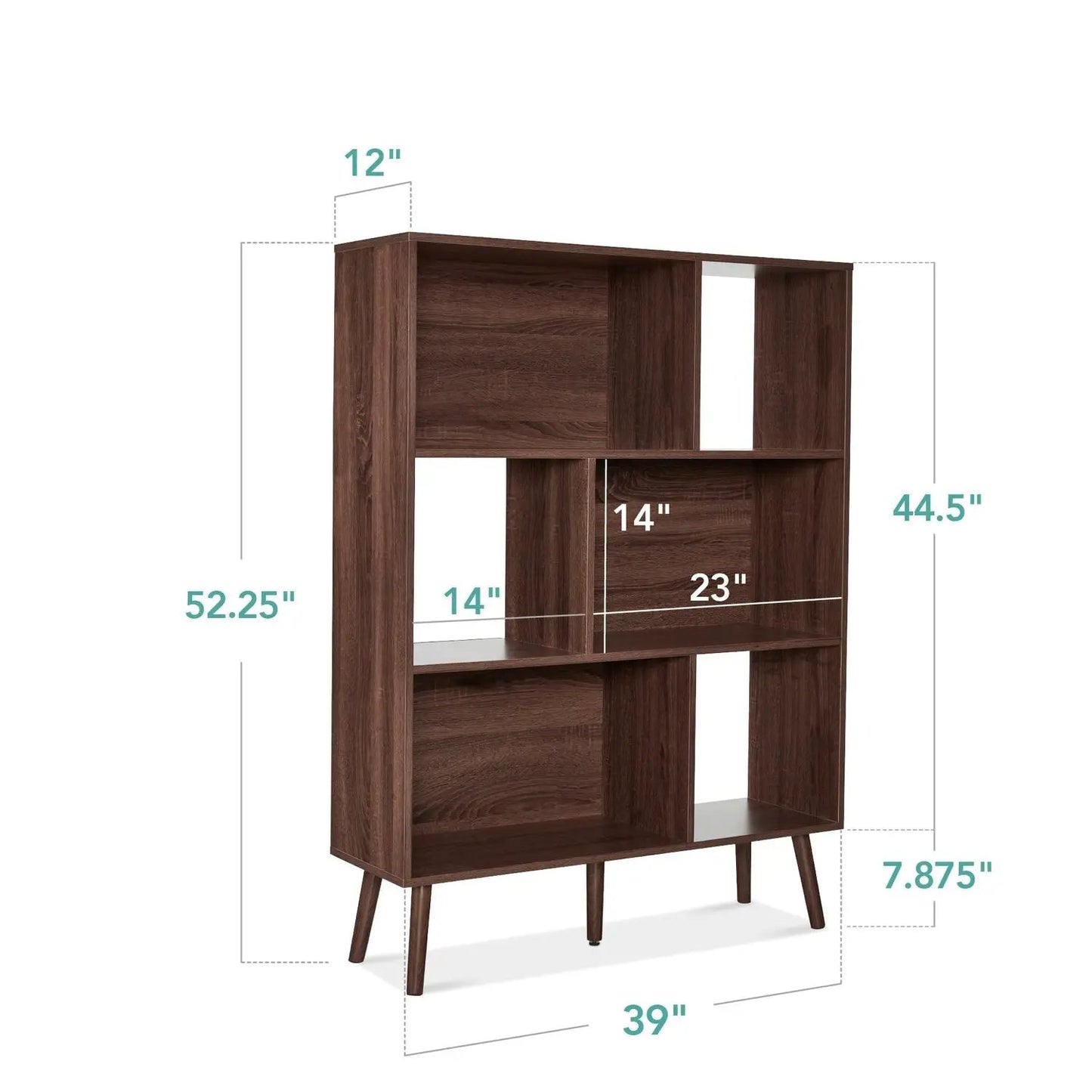 Mid Century Walnut bookcase by HomePacific with storage shelves and tapered legs on Tampa Home & Garden Store