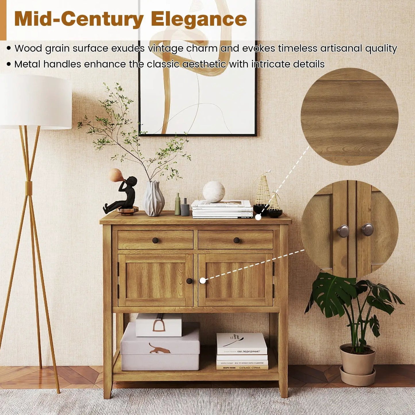 Mid Century Walnut Console Table with 2 Drawers and cabinet doors DirectDeals on Tampa Home & Garden Store