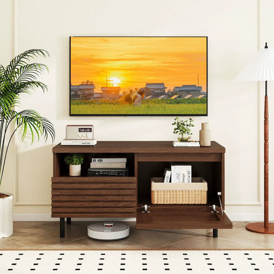 Mid Century Fluted Walnut TV Stand for 40 Inch TV with open storage DirectDeals on Tampa Home & Garden Store