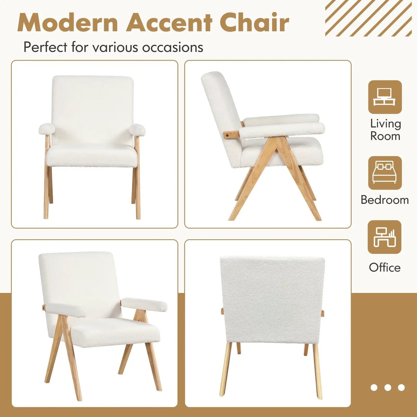 Mid Century Modern Accent Chairs (set of 4) white fabric upholstery with rubberwood legs on Tampa Home & Garden Store