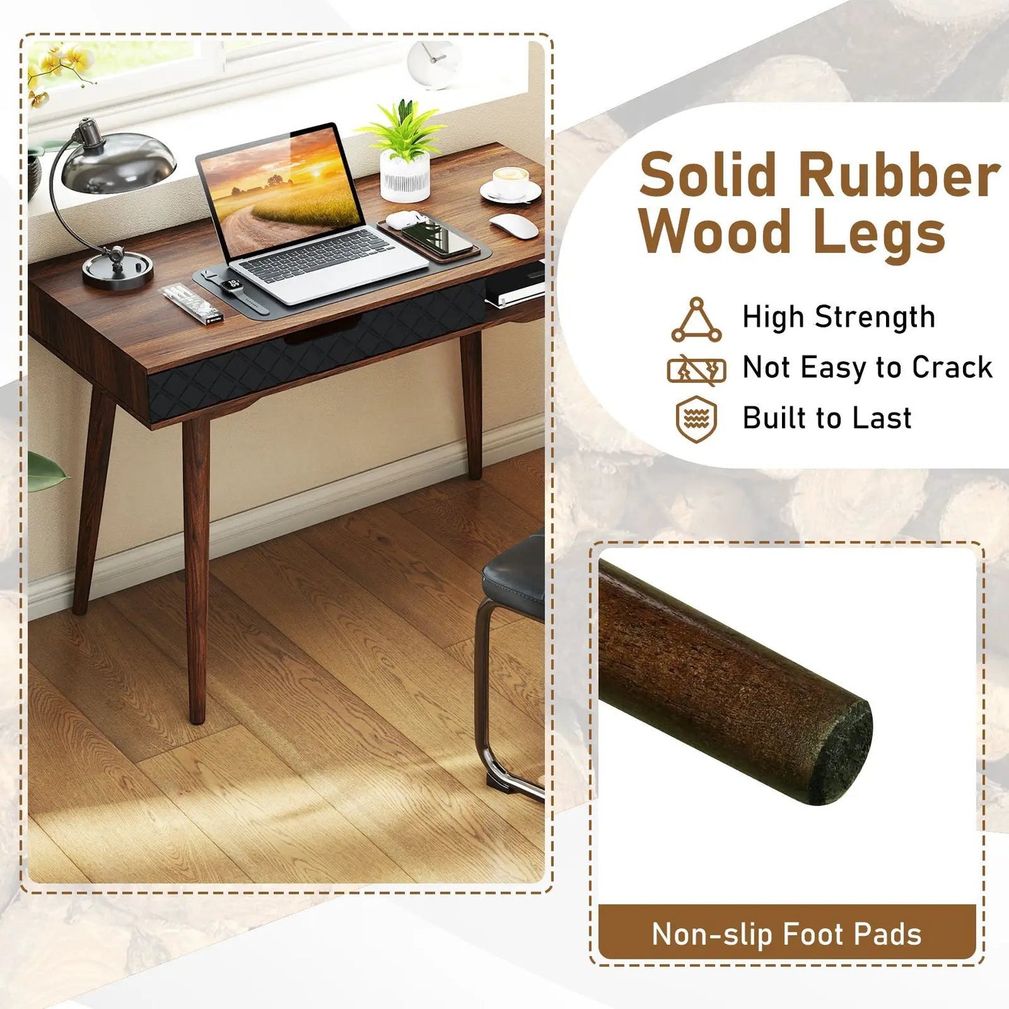 Mid-Century Modern computer desk with drawer and open shelf in dark brown wood DirectDeals on Tampa Home & Garden Store