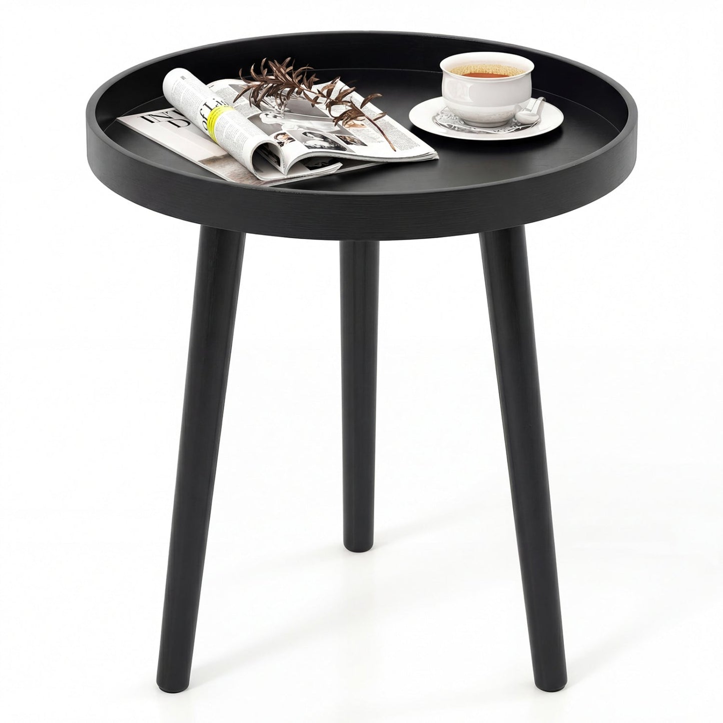 Mesa de centro redonda con bandeja de madera