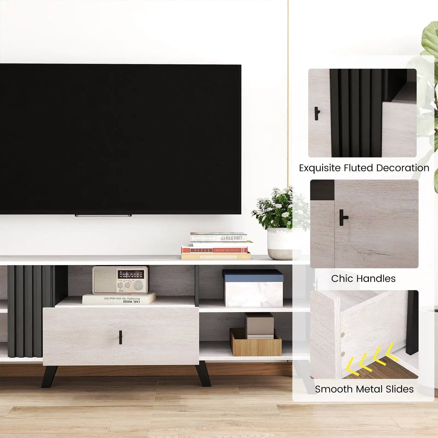 Mid Century Modern TV Stand Entertainment Center for 80" TVs-Oak - Tampa Home & Garden Store