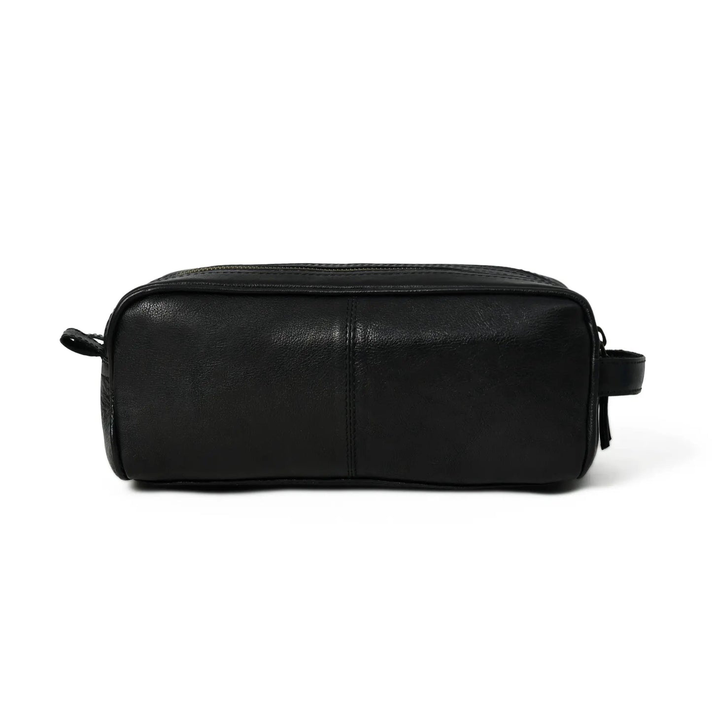 Midnight Deluxe Toiletry Bag with Twin Section, black leather, dual compartments, zippered top on Tampa Home & Garden Store