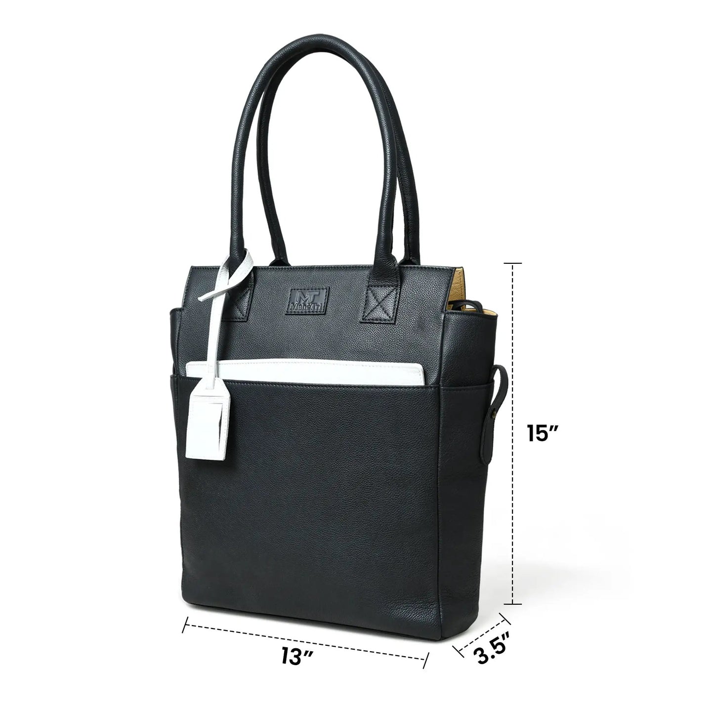 Midnight Elegance Noir Leather Tote in black grain leather with top handles Classy Leather Bags on Tampa Home & Garden Store
