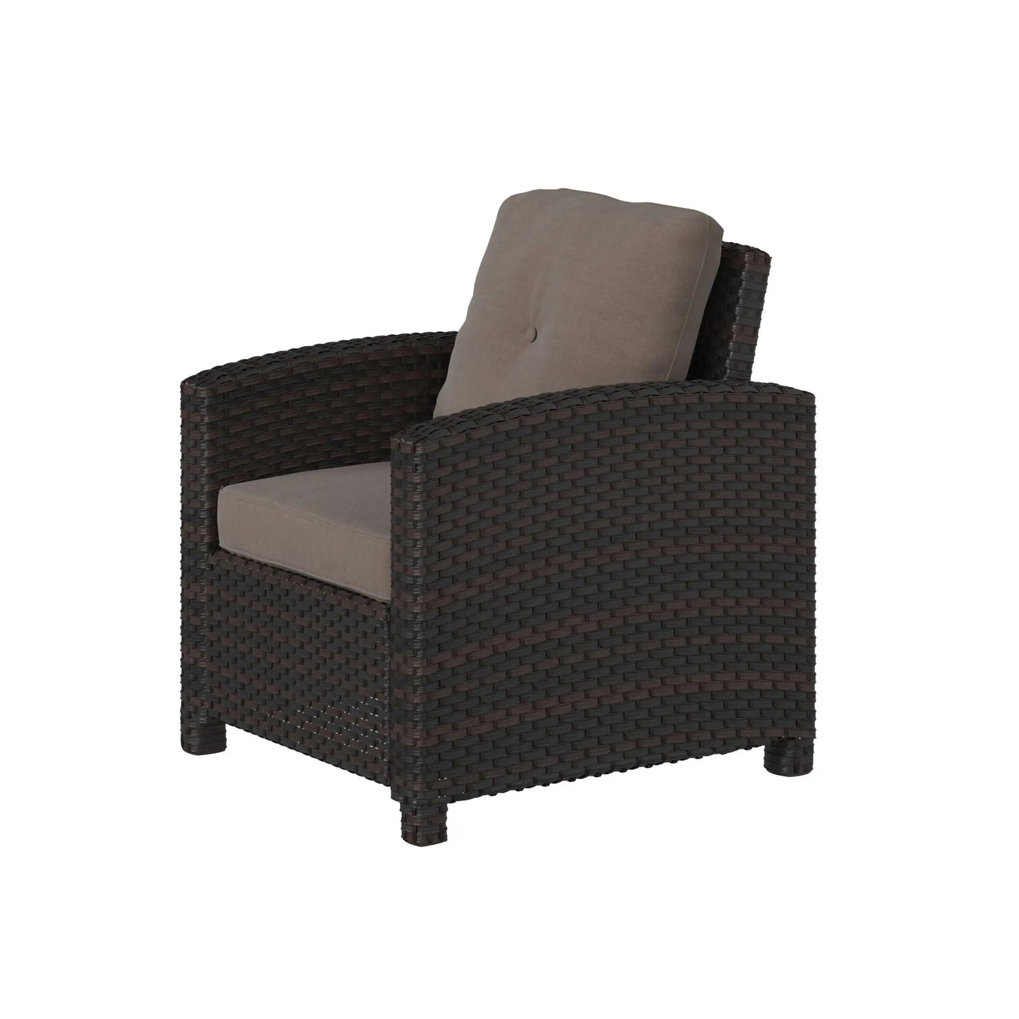 Miles Mocha Finish Outdoor Wicker Club Chair with beige cushion on Tampa Home & Garden Store