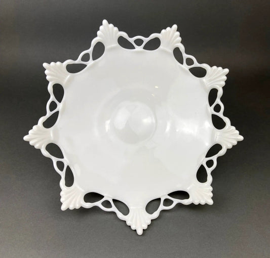 Milk Glass Bowl with Open Lace Edge. Large Footed Fruit or Candy Bowl. Westmoreland Collectible Display or Wedding Reception. - Tampa Home & Garden Store