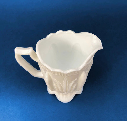 Milk Glass Creamer or Sauce Dish. 3-Dimensional Leaf Motif. Quilt Pattern. Serving Dish. Scalloped Edge Creamer or Saucier. Fine Dining. - Tampa Home & Garden Store