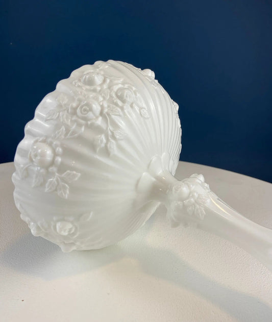 Milk Glass Floral Footed Bowl with Salloped Rim. White Compote with 3-D Roses. Serving Dish for Fruit or Nuts Bowl. Bedroom Console Decor. - Tampa Home & Garden Store