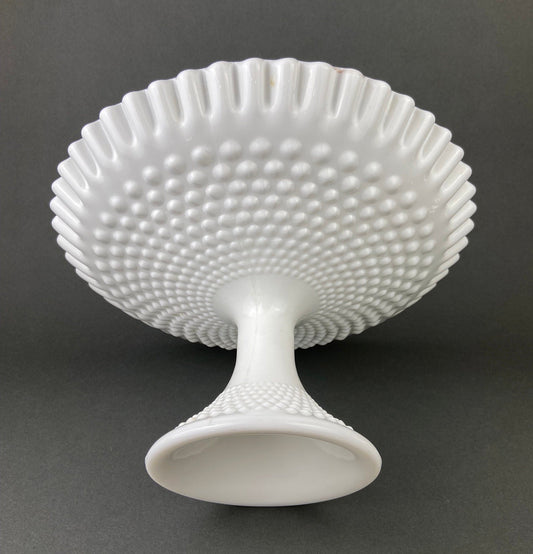 Milk Glass Hobnail Footed Bowl. Large Serving Dish with Ruffled Edge. White Table Setting. Holiday Celebration. - Tampa Home & Garden Store
