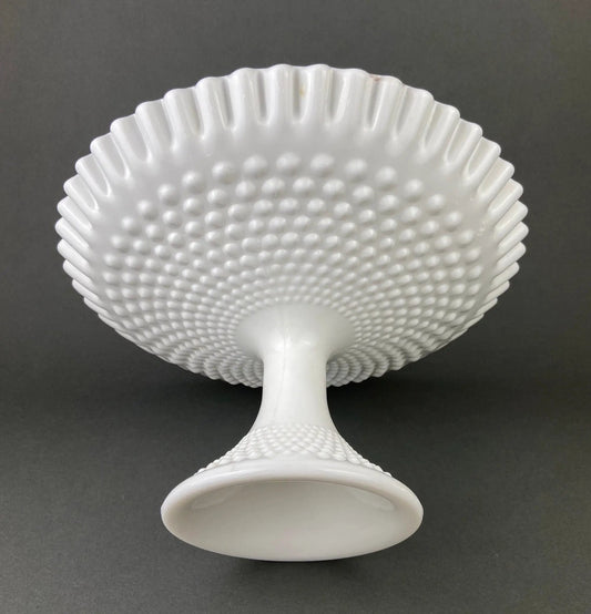 Milk Glass Hobnail Footed Bowl. Large Serving Dish with Ruffled Edge. White Table Setting. Holiday Celebration. - Tampa Home & Garden Store