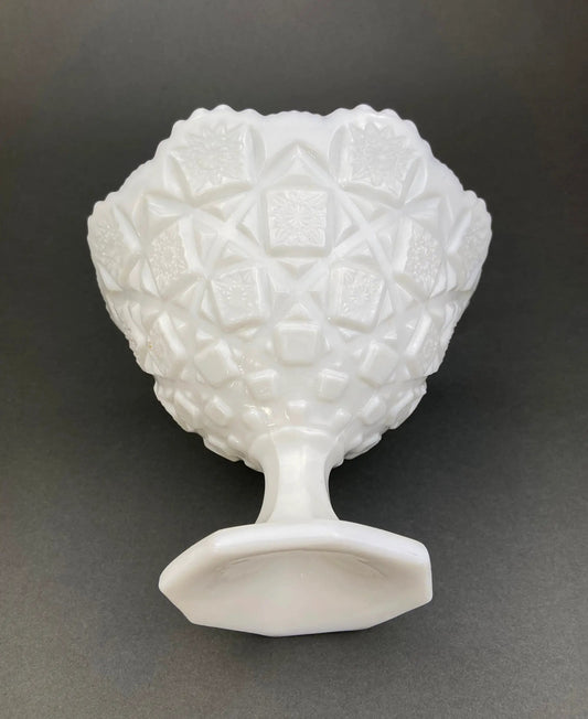 Milk Glass Serving Dishes. Waffle Pattern Footed Bowl and Matching Butter Dish. Scalloped Edge Design. Modern Table Centerpieces. - Tampa Home & Garden Store