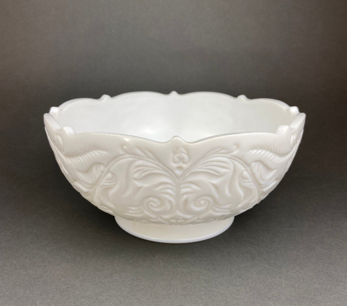 Milk Glass Serving Dishes. Waffle Pattern Footed Bowl and Matching Butter Dish. Scalloped Edge Design. Modern Table Centerpieces. - Tampa Home & Garden Store