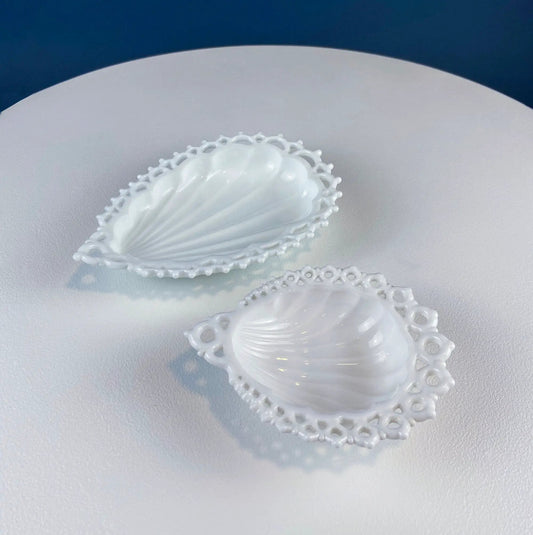 Milk Glass Tear Drop Small Serving Dishes with Fluting & Lacy Brim. Set of 2 White Serving Dishes. Kitchen, Bath Decor. Condiment, Soap Dish - Tampa Home & Garden Store