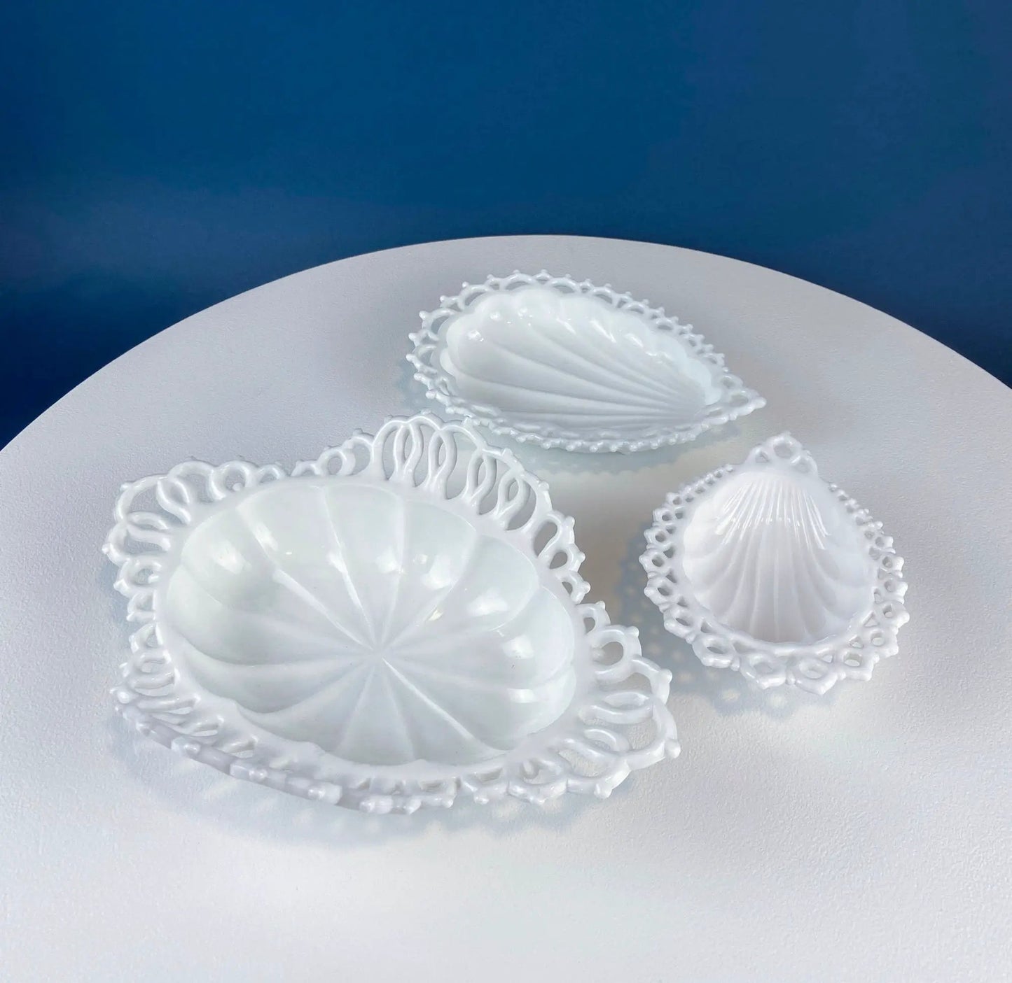 Milk glass tear-drop bowls with fluted rims, set of 2 by Anything Discovered on Tampa Home & Garden Store