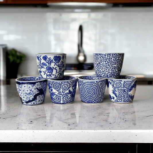 Gia Roma mini chinoiserie cachepots set of 6 blue and white ceramic plant pots on Tampa Home & Garden Store