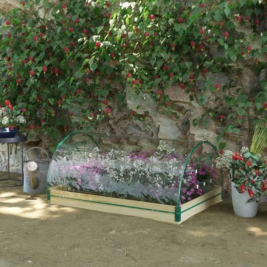 Mini raised garden bed planter greenhouse with clear PVC cover and green frame by HomePacific on Tampa Home & Garden Store