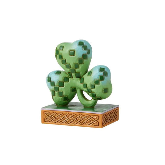 Mini Shamrock Figurine Patchwork Clover Charm in green, Jim Shore style with Celtic knot base on Tampa Home & Garden Store