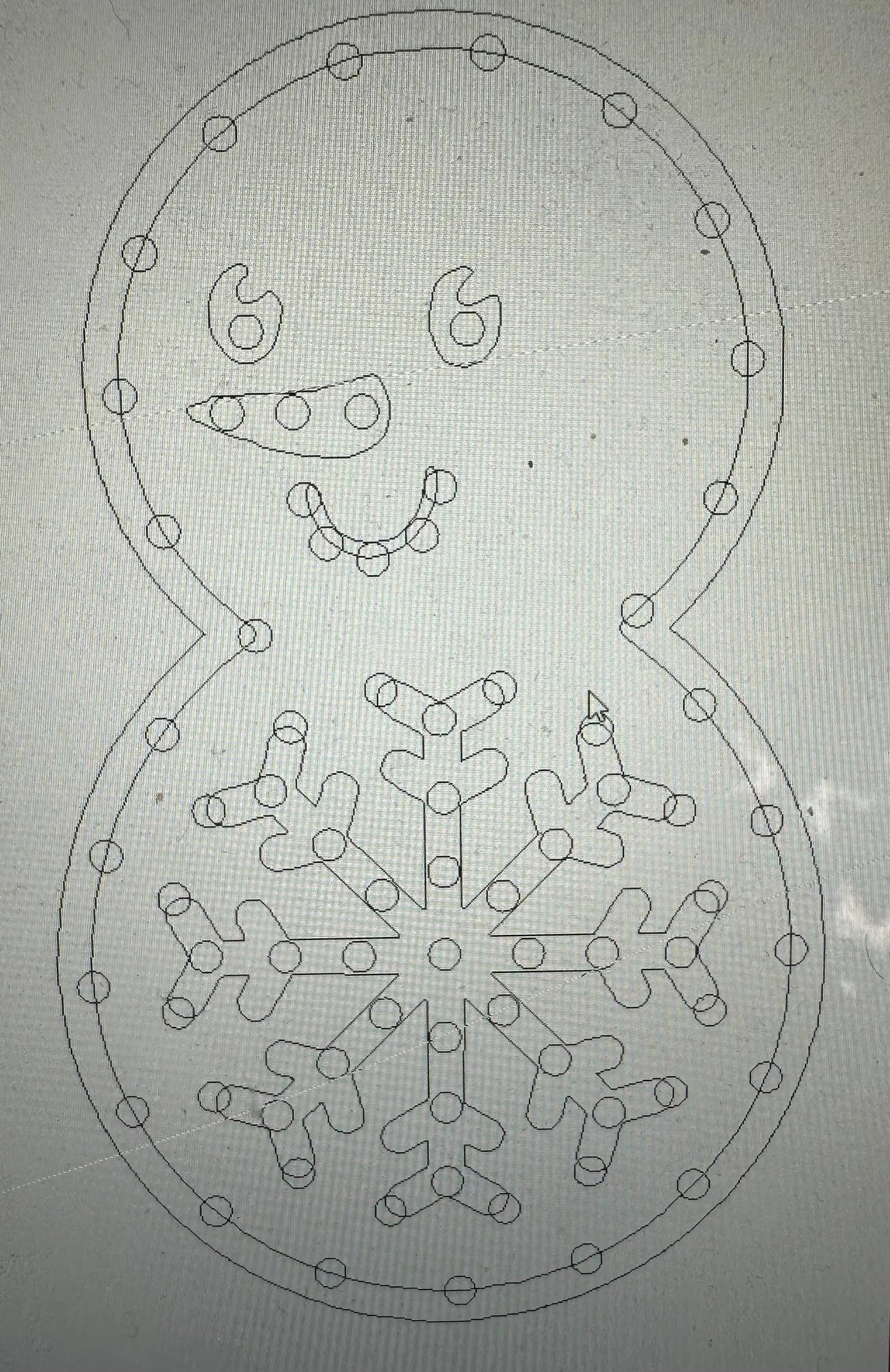 Mini Snowboy craft template with 19-inch height, oval frame, border holes, snowflake design on Tampa Home & Garden Store