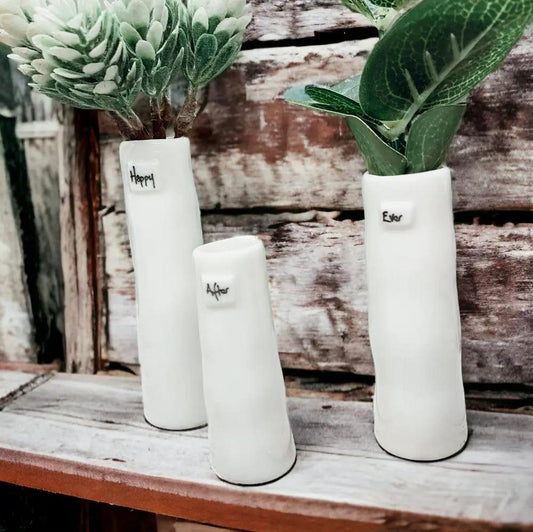 Porcelain mini vase gift set of 3 vases in white with varying heights on Tampa Home & Garden Store