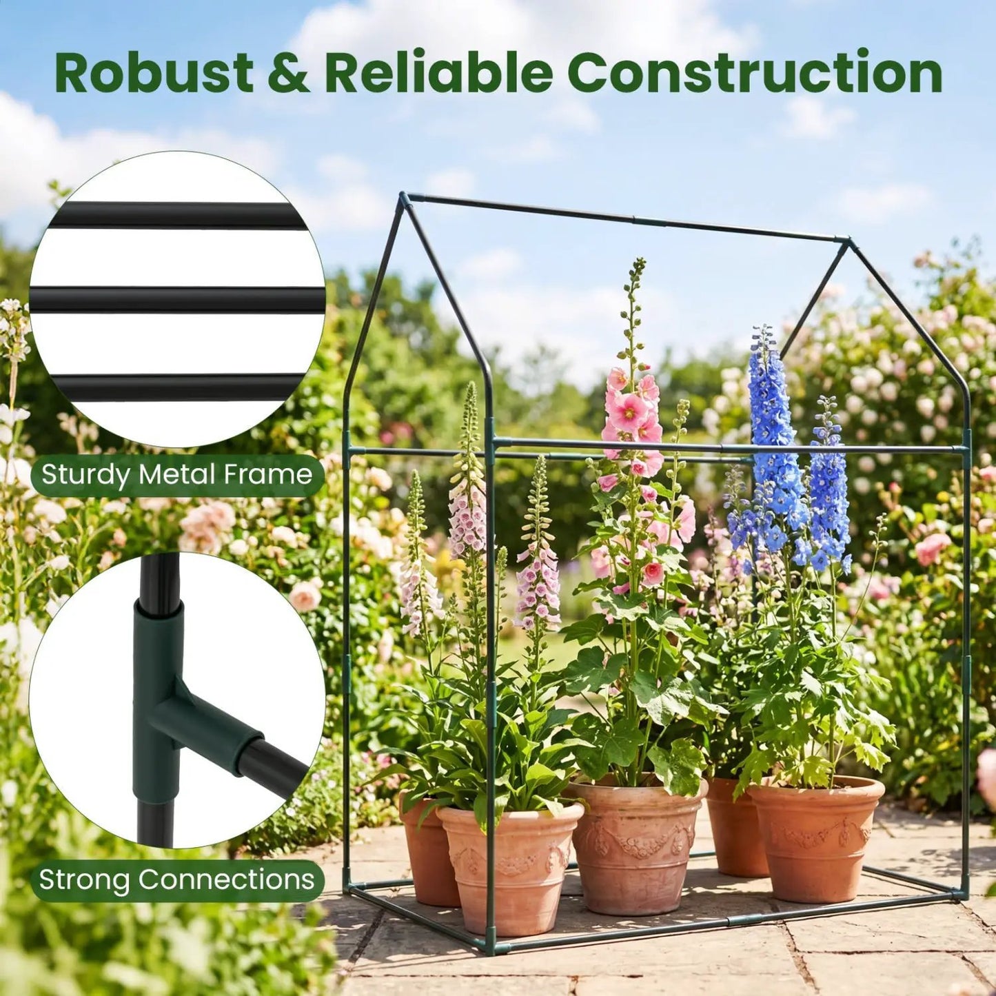 Compact Greenhouse with Metal Frame and Cover