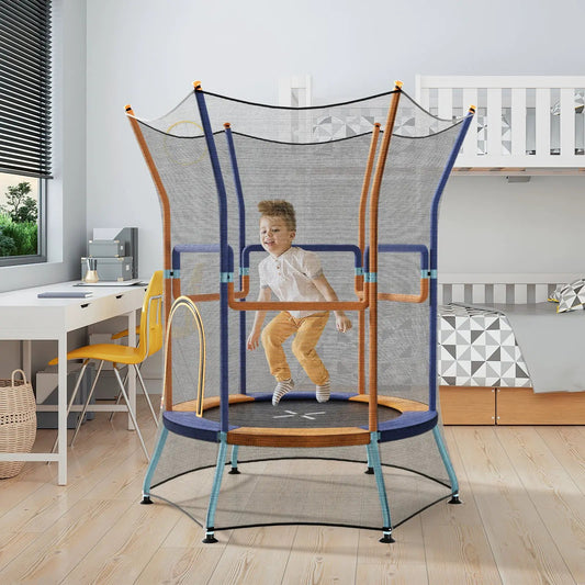 Mini Trampoline for Kids Safety Enclosure Net with orange and blue frame DirectDeals on Tampa Home & Garden Store