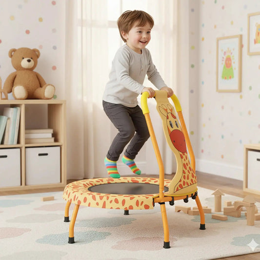 Mini trampoline for toddlers with foam padded handle, giraffe-print deck, DirectDeals on Tampa Home & Garden Store