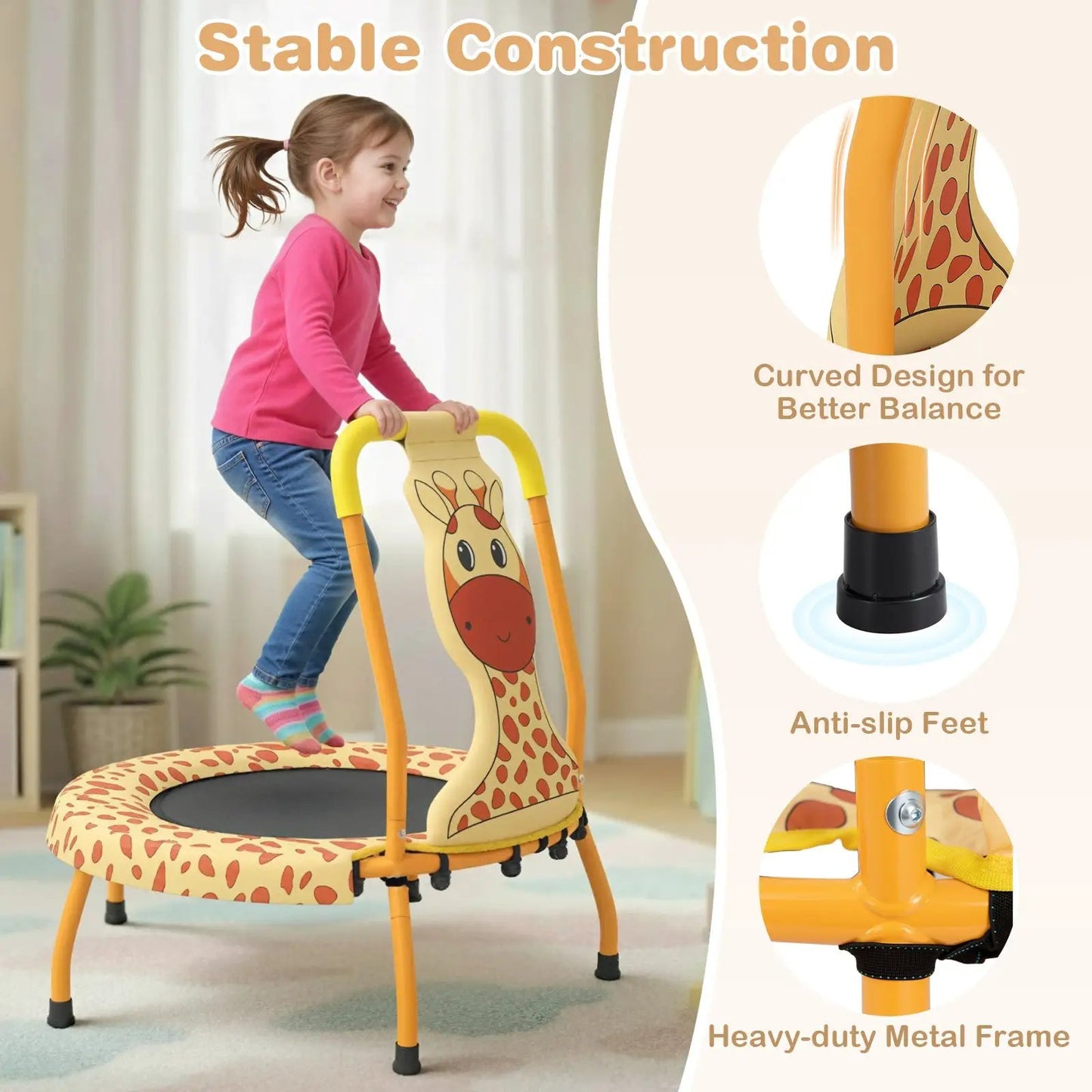 Mini Trampoline for Toddlers with Foam Handle, giraffe-print pad and yellow frame DirectDeals on Tampa Home & Garden Store