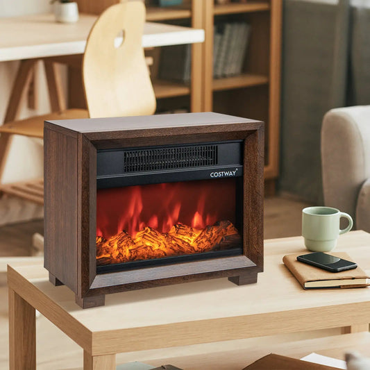 Mini wooden space tabletop electric fireplace with flame effect, wooden frame, Costway on Tampa Home & Garden Store