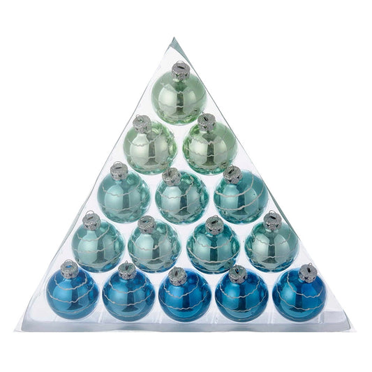 Miniature Wavy Stripes Glass Ball Ornaments - 15 Piece Box Set - Tampa Home & Garden Store