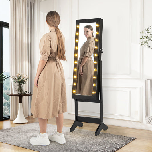 Espejo joyero con 20 luces cálidas y 4 ángulos de inclinación - Negro