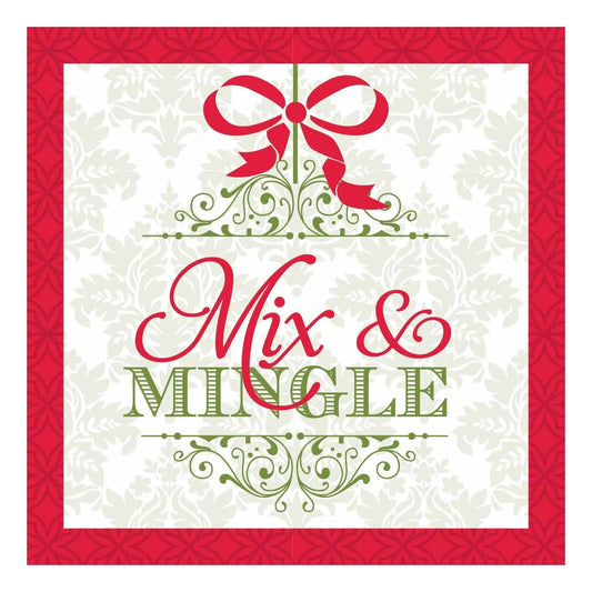 Cocktail napkins Mix & Mingle by Country Christmas Loft with red border and green scrollwork on Tampa Home & Garden Store