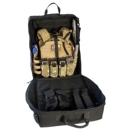 Mobile Operation Bag for Tactical Gear black tactical bag with camo vest and MOLLE pouches on Tampa Home & Garden Store