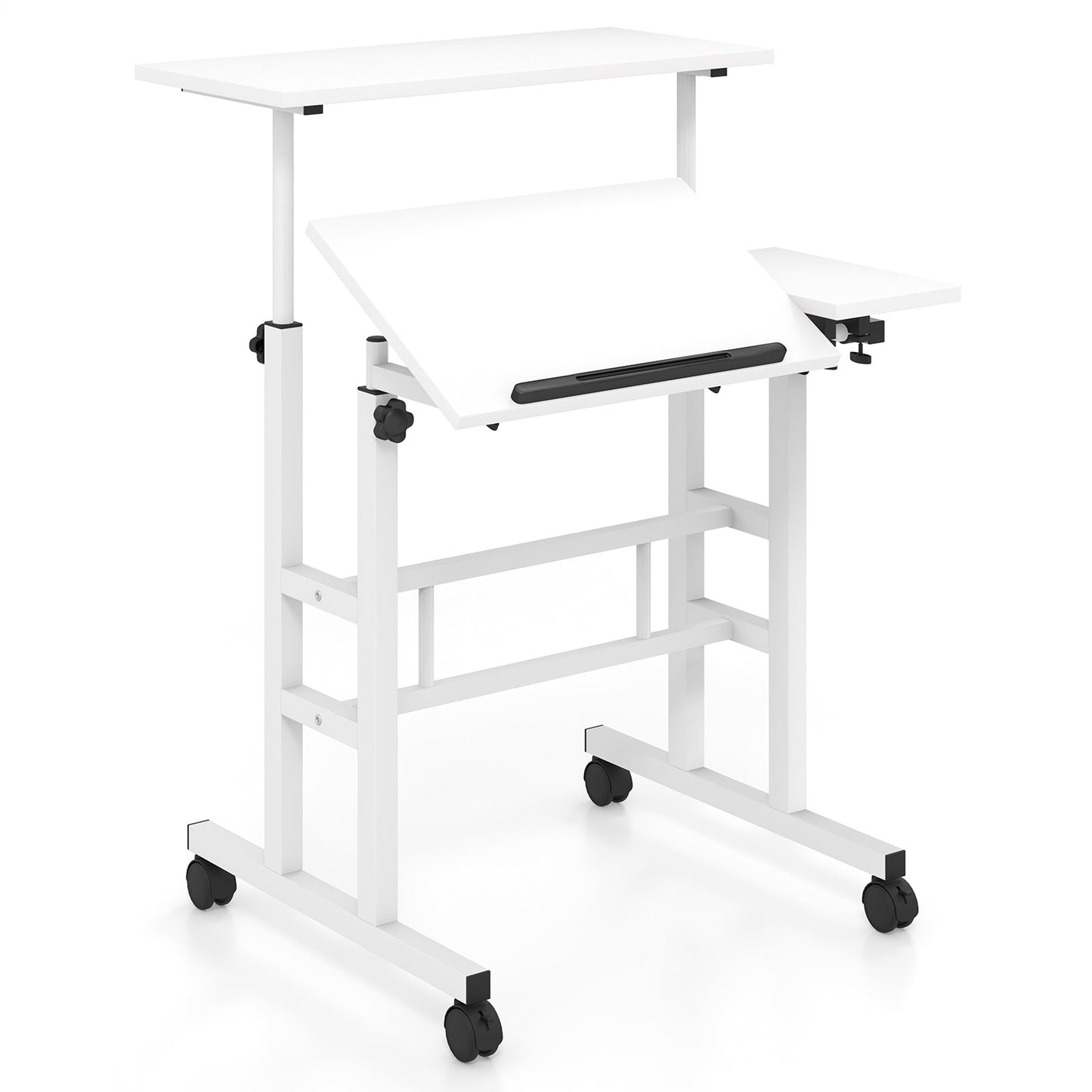 Mobile Standing up Desk Adjustable Computer Desk Tilting Workstation-Walnut