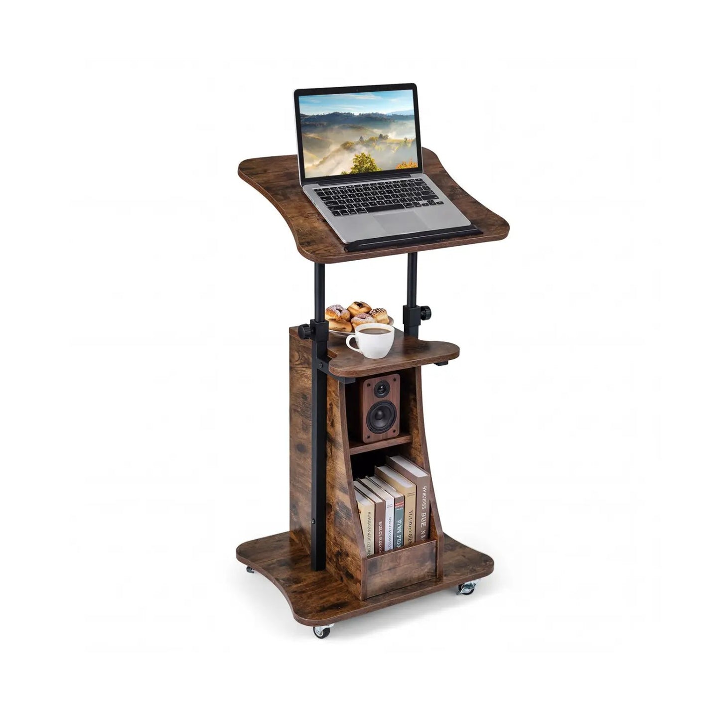 Sit-to-Stand Laptop Desk Cart Height Adjustable with Storage-Black - Tampa Home & Garden Store