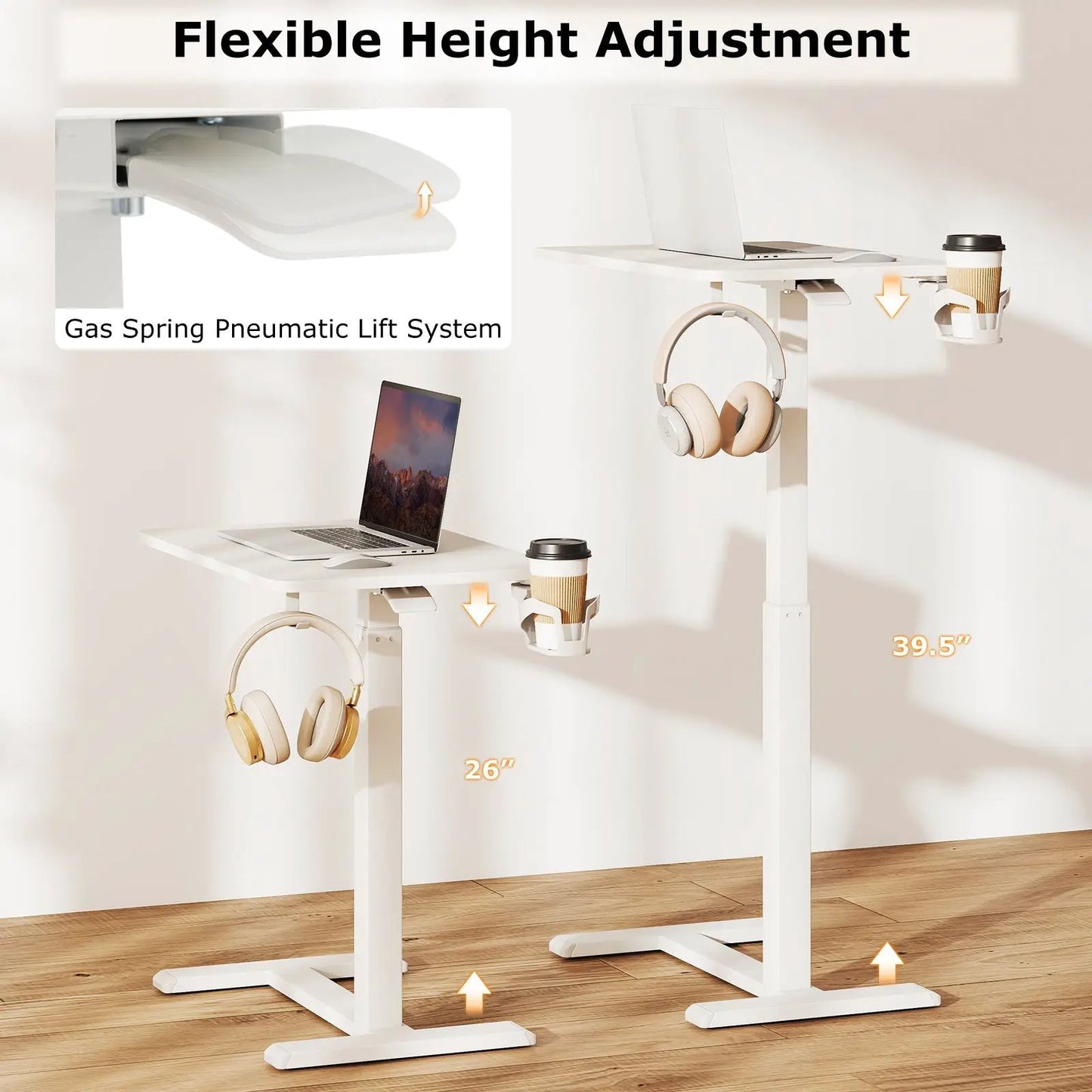 DirectDeals Mobile Standing Desk Overbed Table with Cup Holder, white, adjustable lap desk on Tampa Home & Garden Store